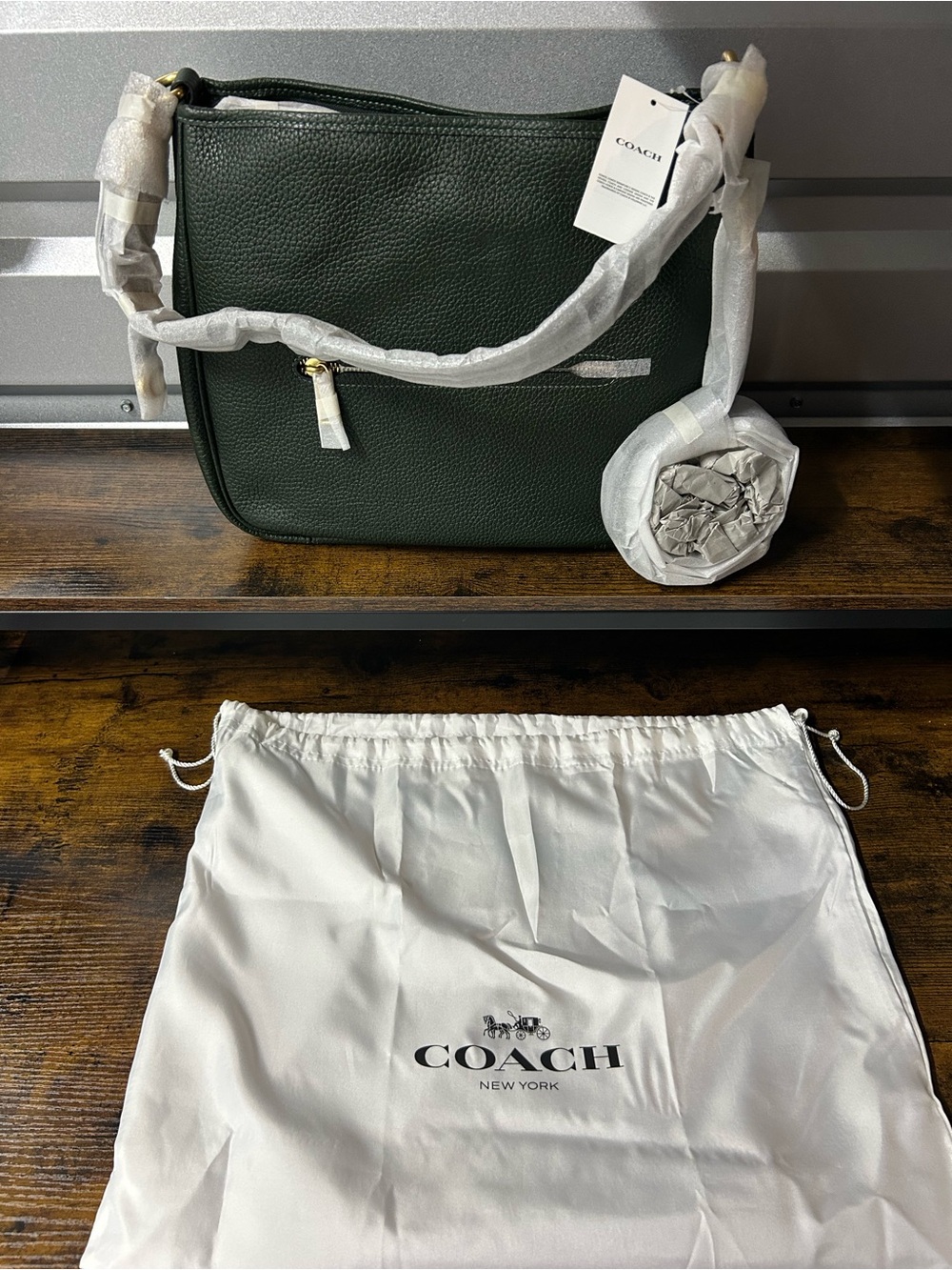NEW Coach New York Soft Pebble Leather Cary Shoulder Bag Dk Pine Hobo CC435